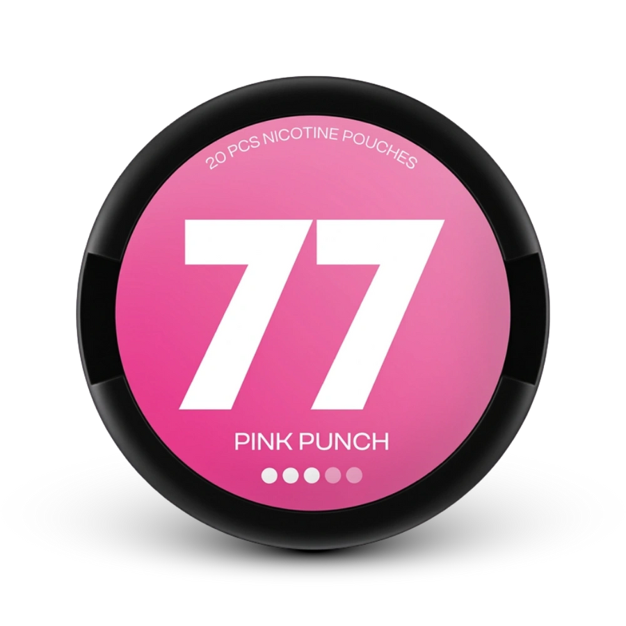 77 Pink Punch nicotine pouches, 20 pieces, medium strength, pink and black can